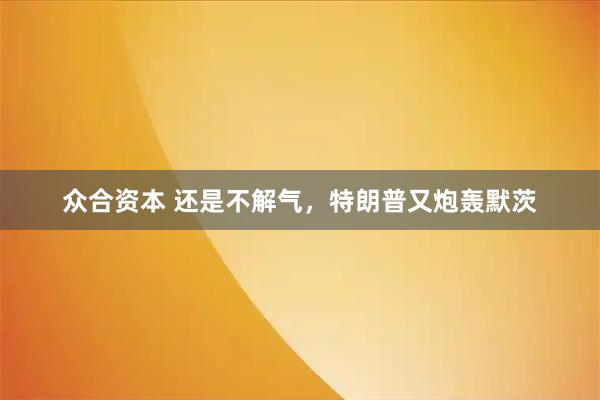 众合资本 还是不解气，特朗普又炮轰默茨